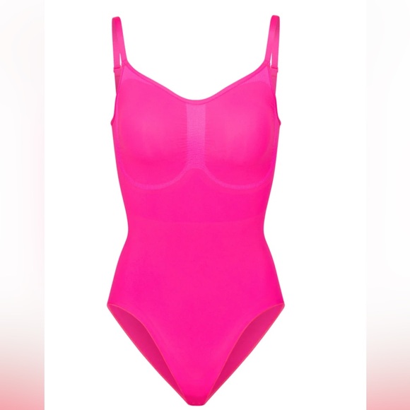 💖HTF NEW SKIMS SEAMLESS SCULPTING BODYSUIT FLAMINGO PINK S/M - Picture 3 of 5